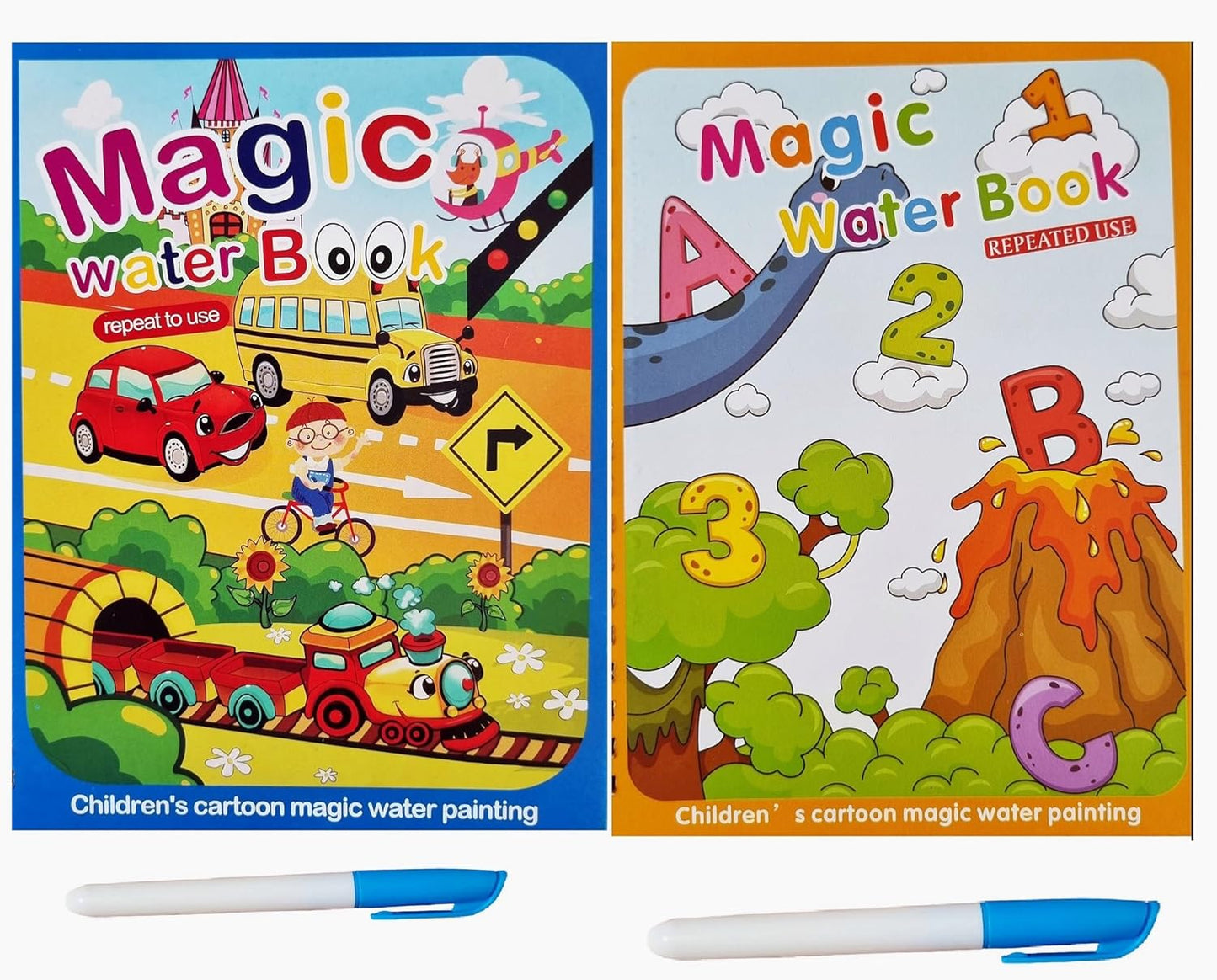 The Baby Magic Water Book for Kids 2-5 Years Colouring Books Set | Reusable Activity Book for Kids, Drawing Book and Pen |Coloring Doodle Board Games for Kids (8 Pages Each)