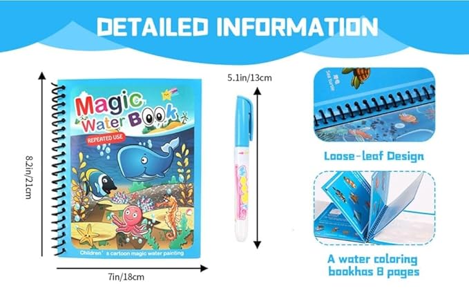 The Baby Magic Water Book for Kids 2-5 Years Colouring Books Set | Reusable Activity Book for Kids, Drawing Book and Pen |Coloring Doodle Board Games for Kids (8 Pages Each)