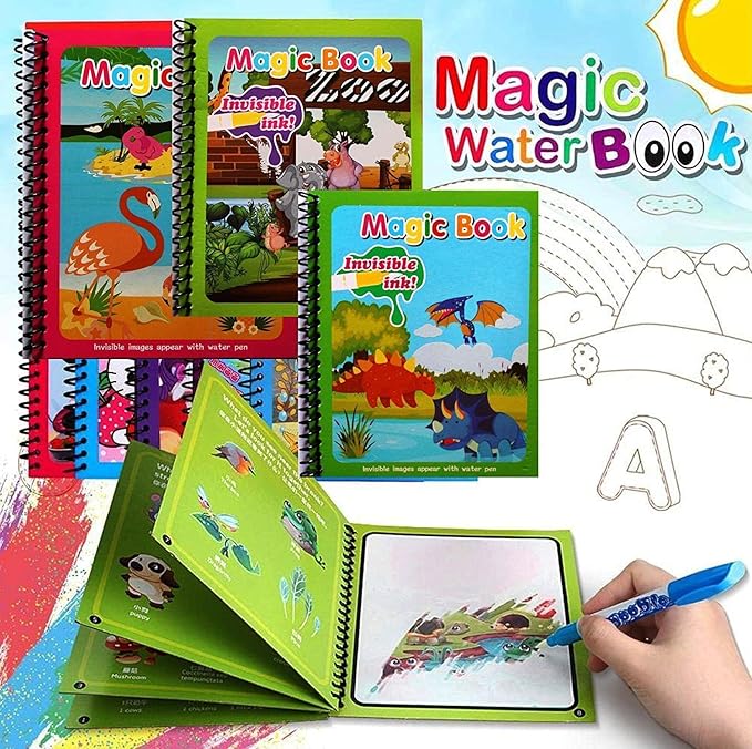The Baby Magic Water Book for Kids 2-5 Years Colouring Books Set | Reusable Activity Book for Kids, Drawing Book and Pen |Coloring Doodle Board Games for Kids (8 Pages Each)