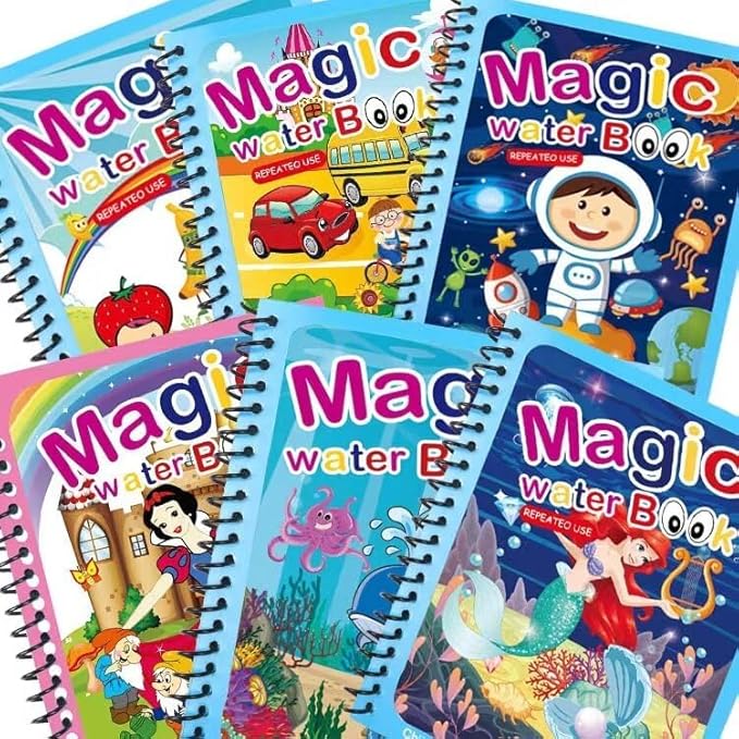 The Baby Magic Water Book for Kids 2-5 Years Colouring Books Set | Reusable Activity Book for Kids, Drawing Book and Pen |Coloring Doodle Board Games for Kids (8 Pages Each)